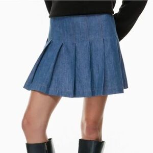 Babaton Blue Pleated Denim Mini Perspective Skirt